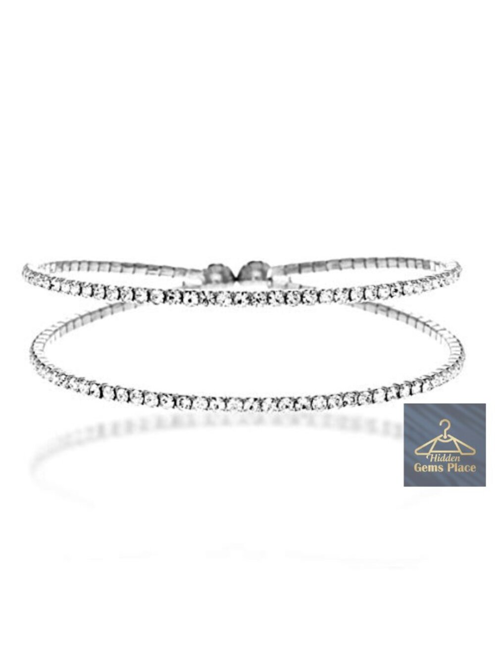 Silver Plated Rhinestone Bangle Bracelet – Two Row – with Gift Box